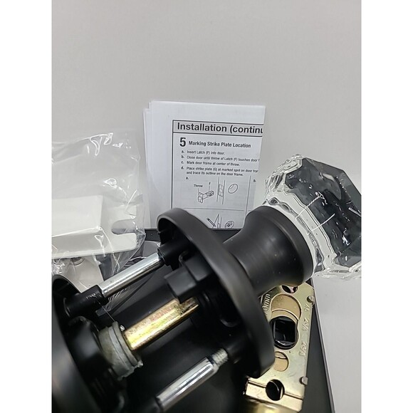 Elegant Oil Bronze Black Diamond Glass Door Knob Set with Plate - Picture 6 of 7